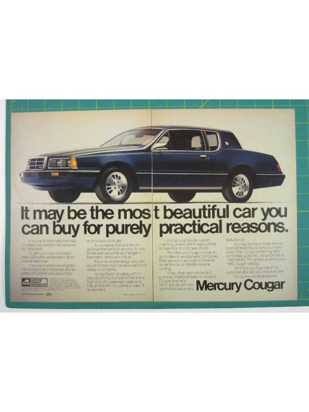 Print Ad Mercury Cougar Luxury Car Practical Features 1985 Automotive Vintage 2P
